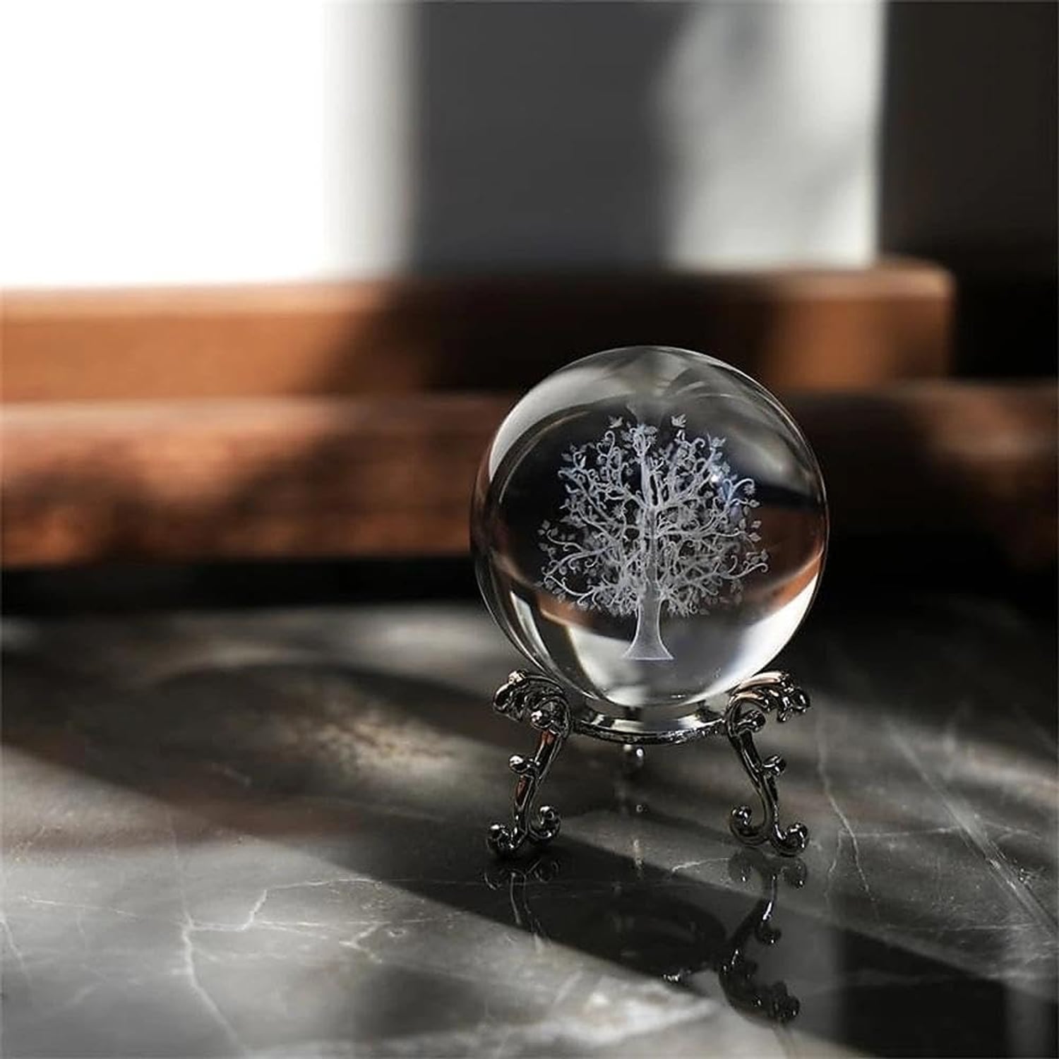 Tree of Life Engraved Crystal Ball with Stand: image 5