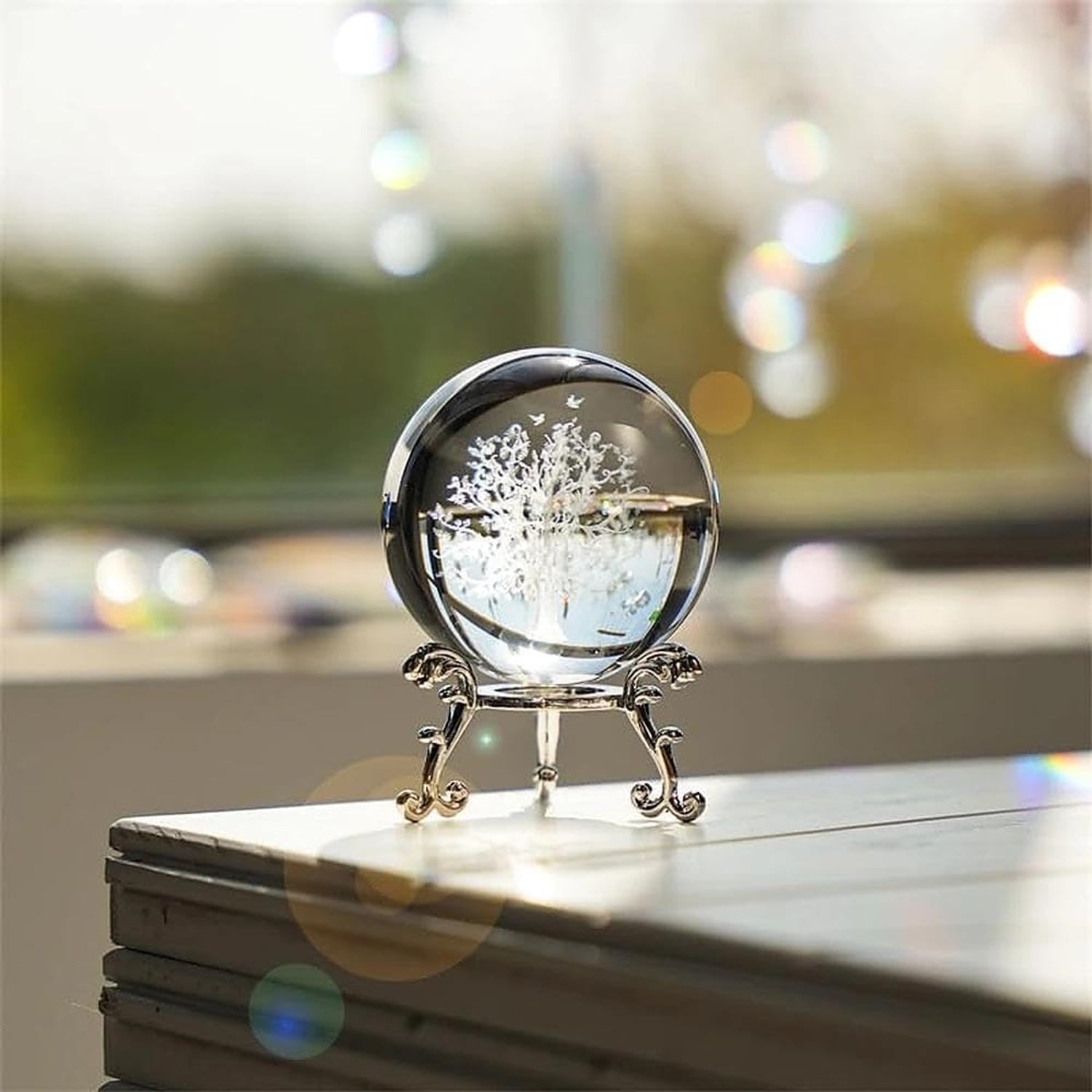 Tree of Life Engraved Crystal Ball with Stand: image 6