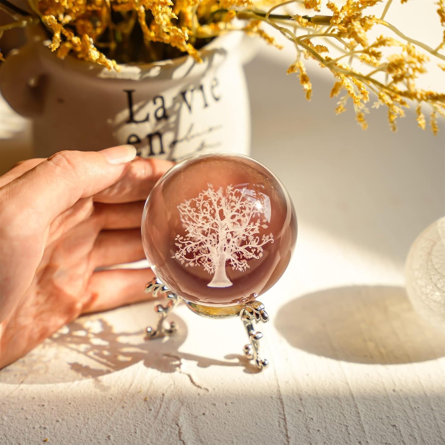 Tree of Life Engraved Crystal Ball with Stand: image 7