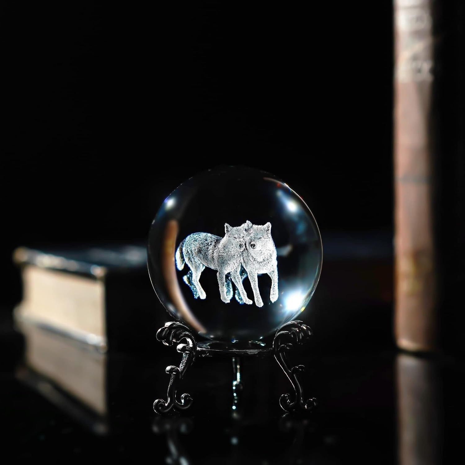 Wolf Engraved Crystal Ball with Metal Stand: image 5