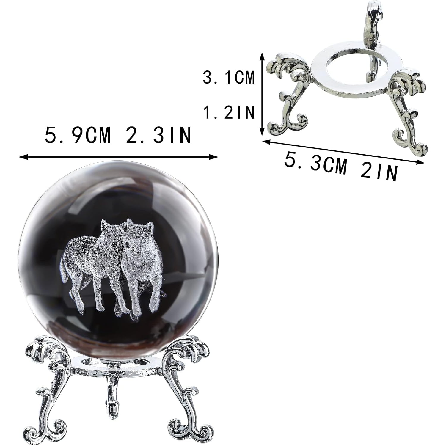 Wolf Engraved Crystal Ball with Metal Stand: image 6
