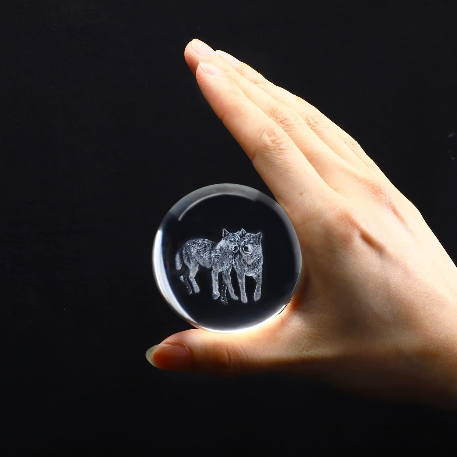 Wolf Engraved Crystal Ball with Metal Stand: image 8