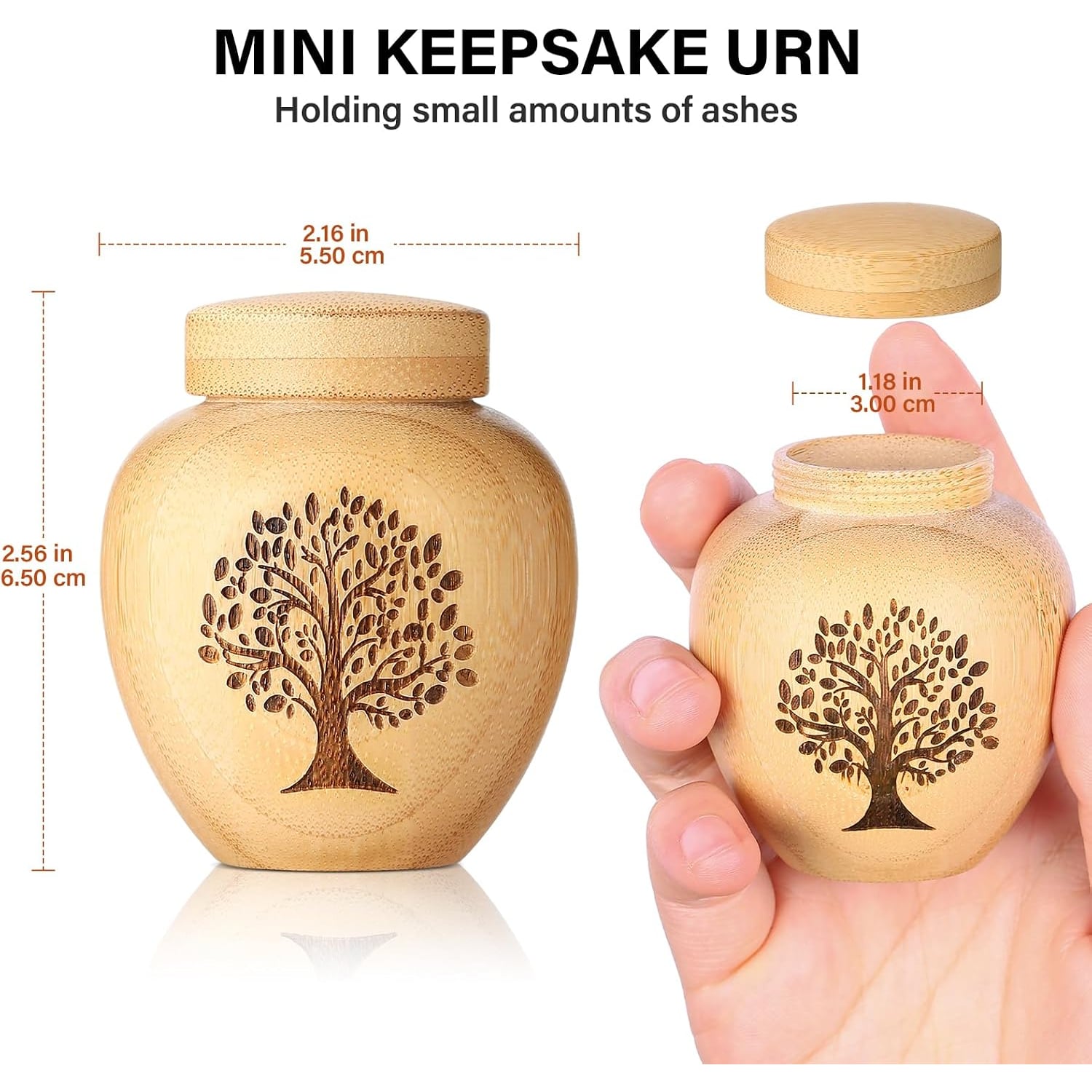 Tree of Life Engraved Bamboo Keepsake Urns (Set of 2)