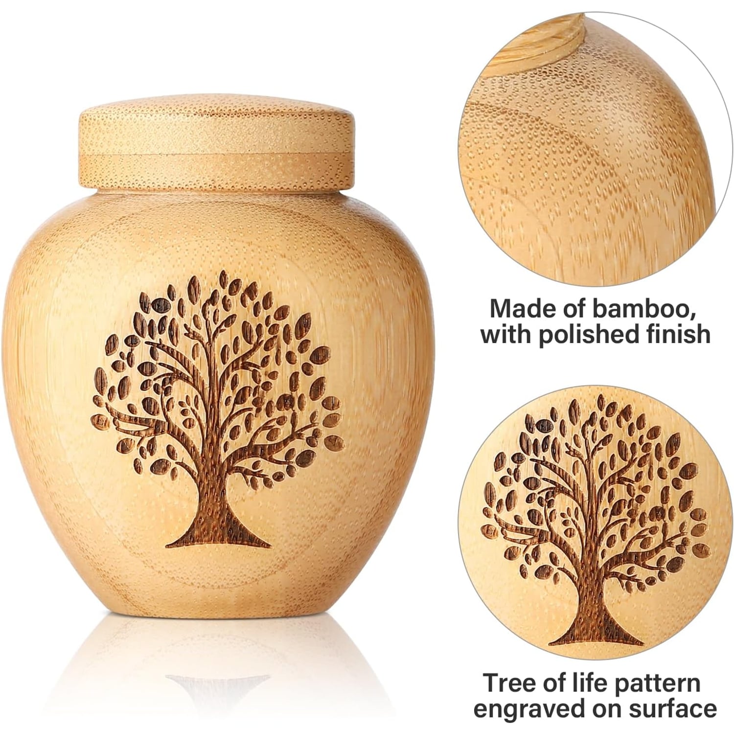 Tree of Life Engraved Bamboo Keepsake Urns (Set of 2)
